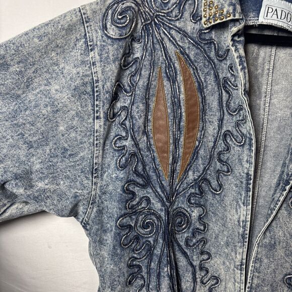 Vintage 80s 90s PADO Denim Jacket L Acid Wash Embroidered Boho Festival Style - Picture 7 of 7